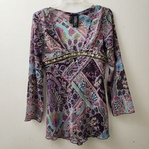 Mixit Multicolor Paisley V-Neck Blouse